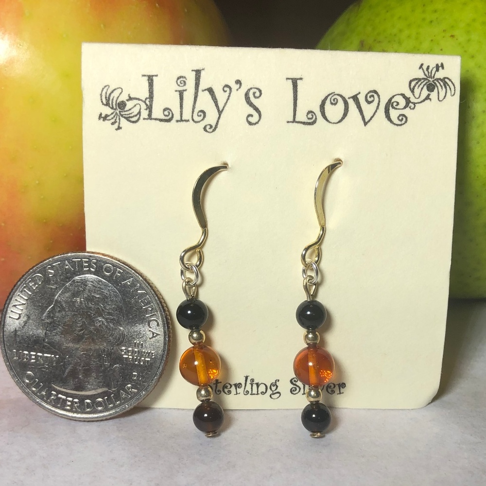 Onyx and Amber Earrings